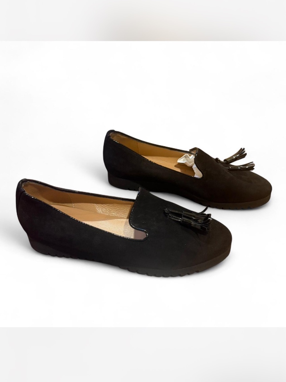 Andre Assous Women's Black Suede Tassel Loafers